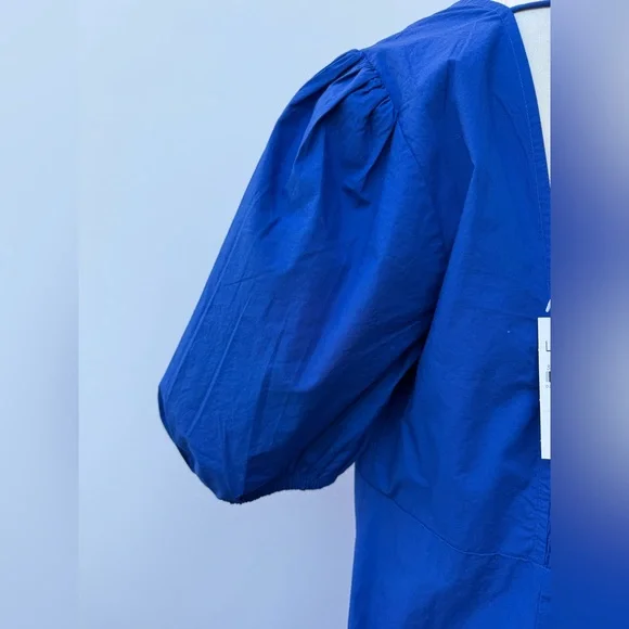 Loft Poplin Tie Back Puff Sleeve Midi Dress Size 10 - Picture 12 of 14